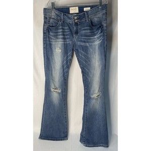 Hint Jeans Womens Sz 31 Blue Denim Pants Jeans Distressed Boot Cut Sequins Y2K